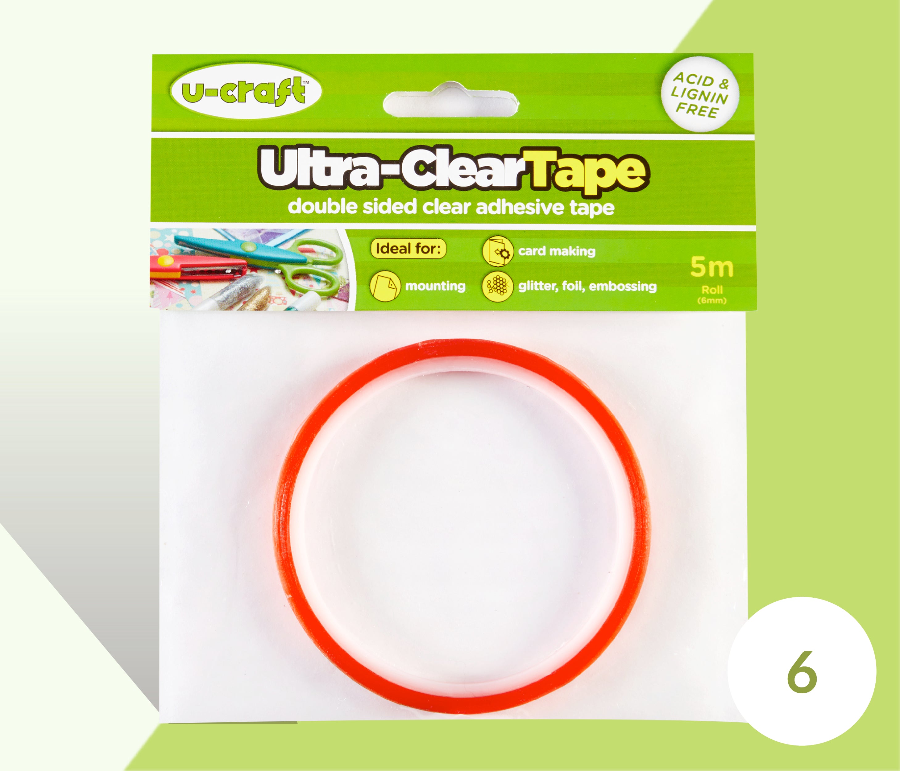 U-Craft Ultra-Clear (red liner) Adhesive Tape 6mm x 5m