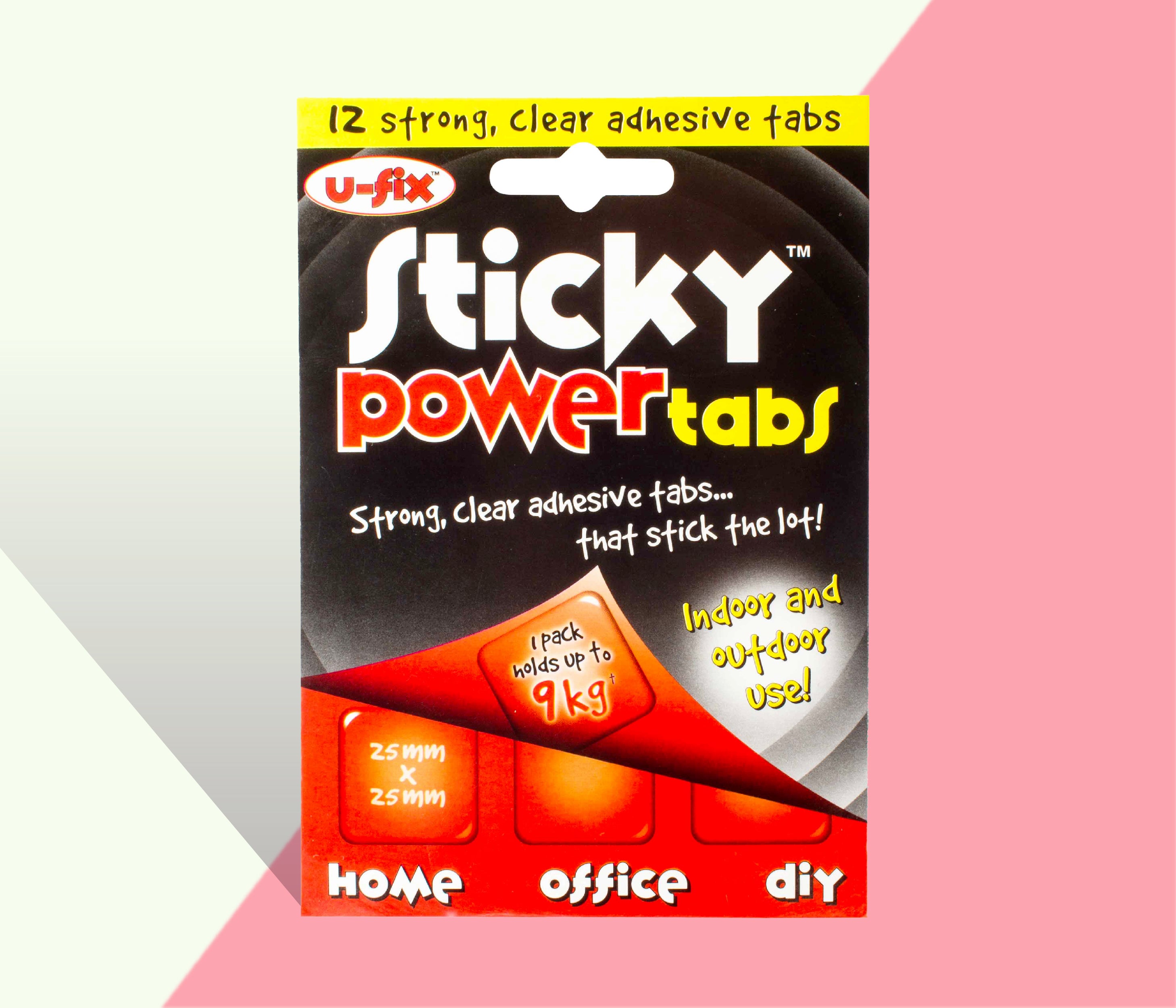 U-Fix Sticky Power Tabs - 12 x  strong adhesive tabs 25mm x 25mm- Use instead of nails and screws