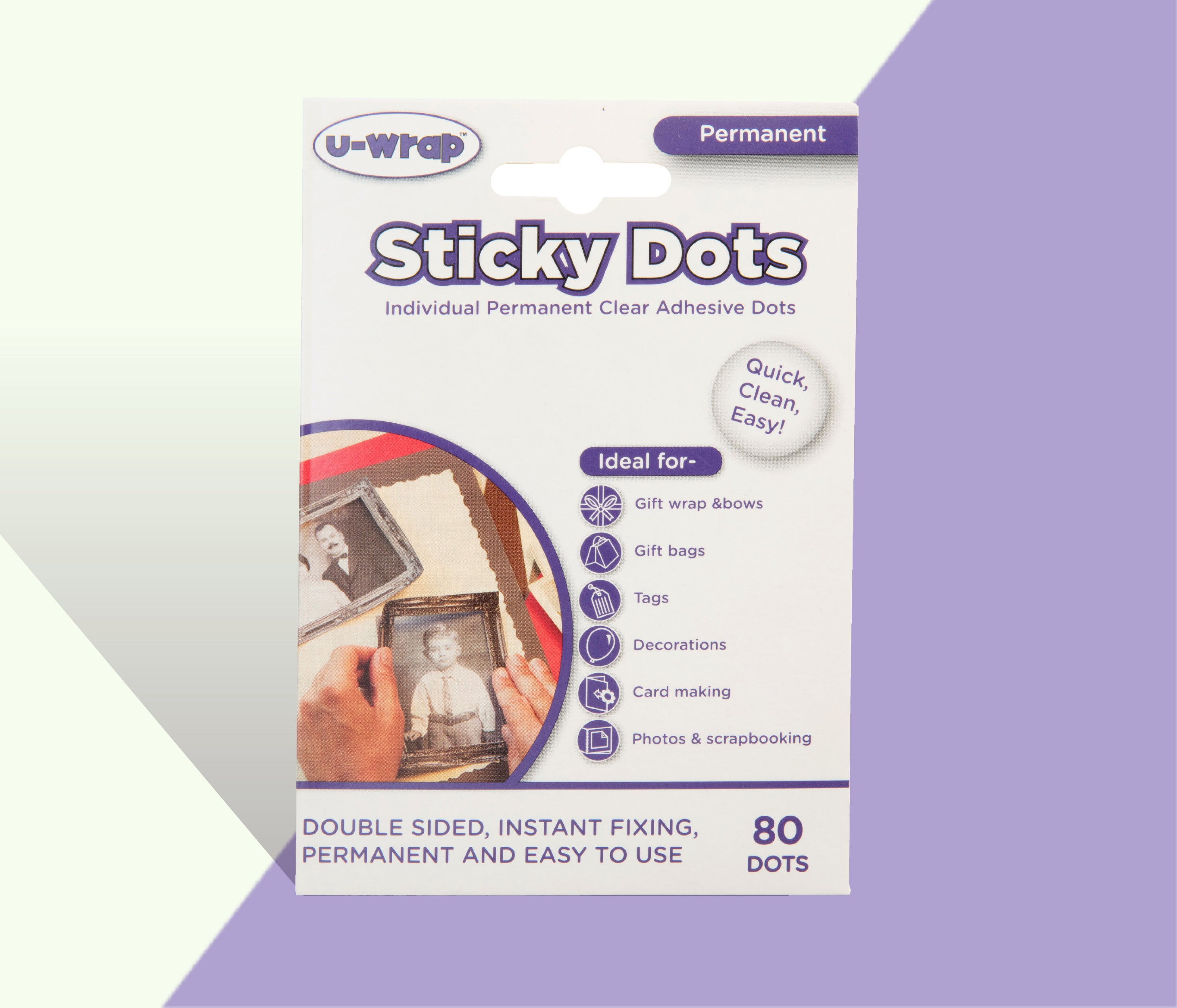 U-Wrap - Glue Dots - Permanent Sticky Dots on Sheets x 80 Dots